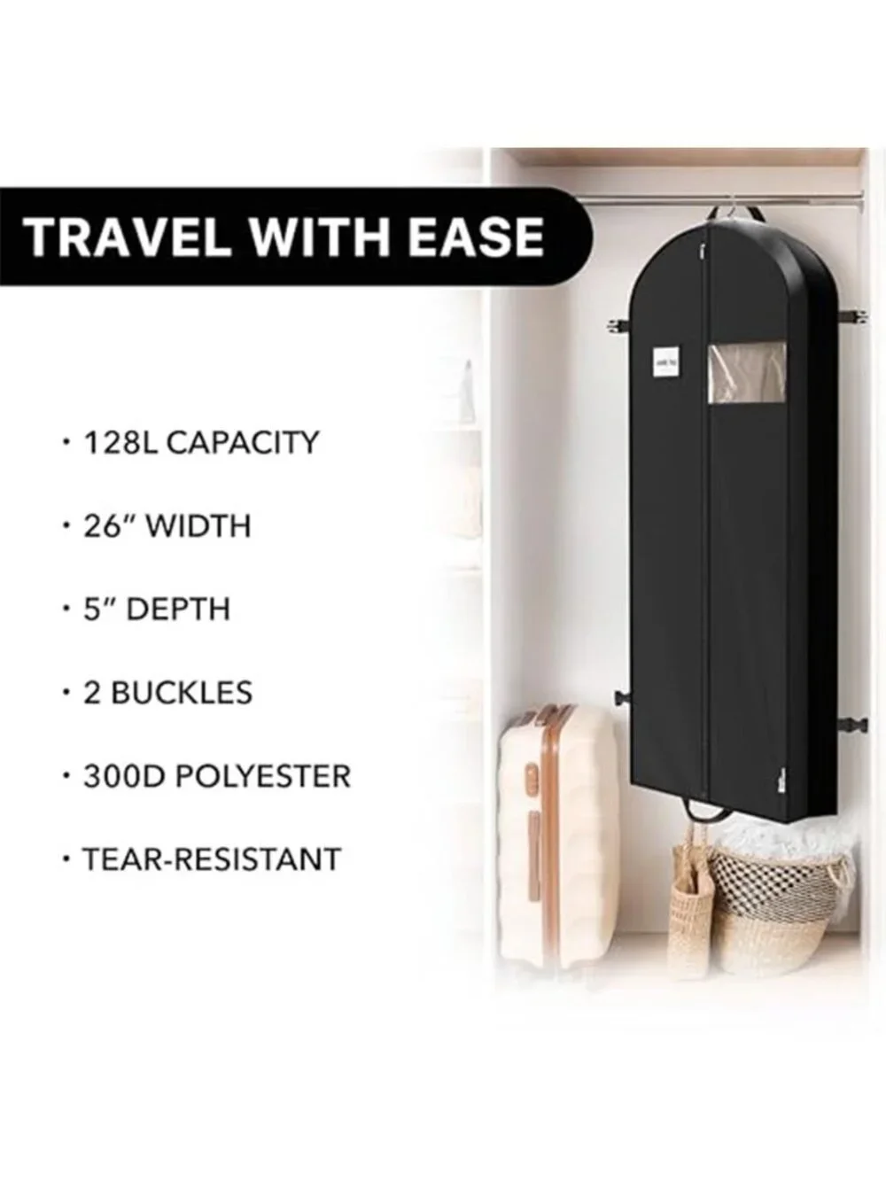 Travel Garment Bag 60 Inch Suit Dress Coat Storage Heavy Duty Zipper Black